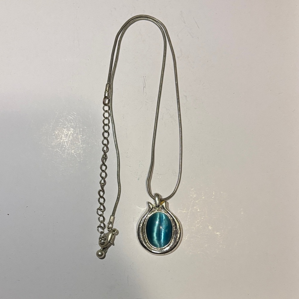 Silver Necklace with Blue Pendant
